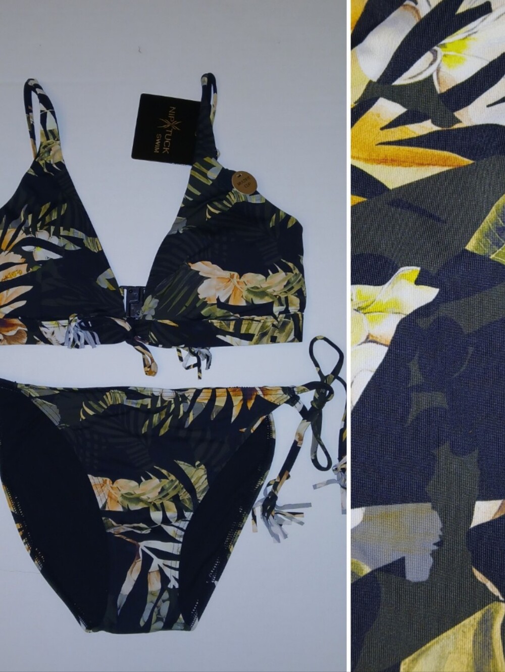 Nip Tuck Multi Cup Fit Dark Tropical Print Tie Side Bikini